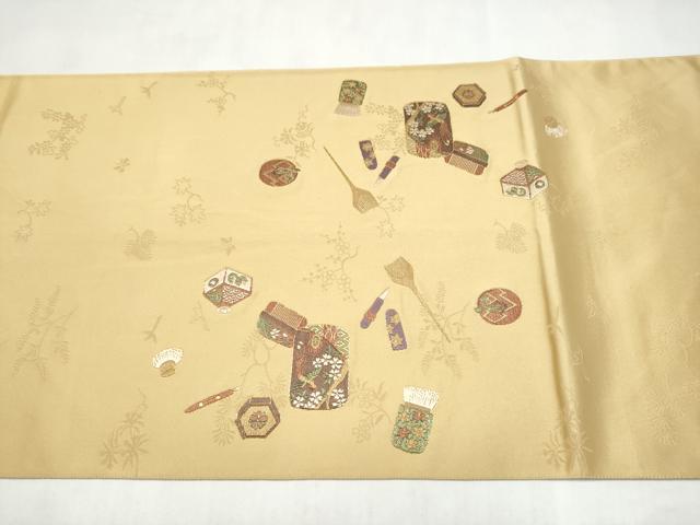 平和屋着物●京の名門　じゅらく謹製　六通柄袋帯　あけぼの繭　器物文　金糸　正絹　逸品　CABN2544hy