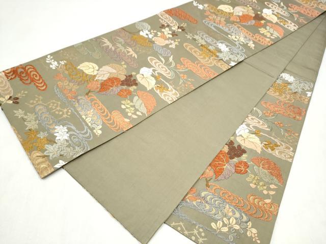 平和屋着物●六通柄袋帯　唐織　流水草花文　正絹　逸品　CABN2545hy