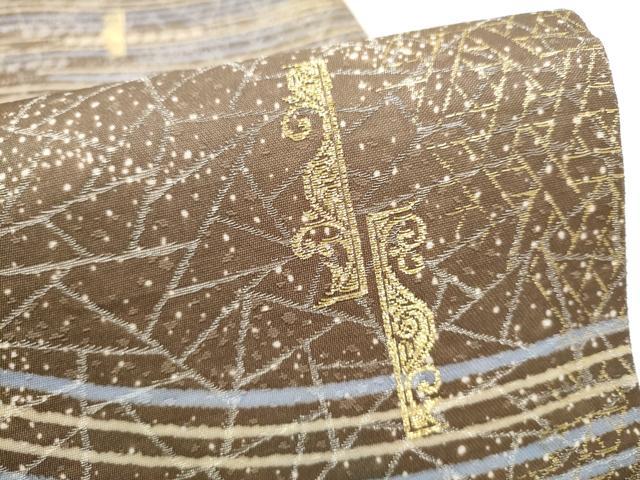 平和屋着物●両面　全通柄袋帯　舞花文　金糸　銀通し地　正絹　逸品　CABN2549hy