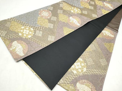 平和屋着物●六通柄袋帯　花鳥文　金糸　正絹　逸品　CABN2550hy