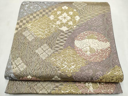 平和屋着物●六通柄袋帯　花鳥文　金糸　正絹　逸品　CABN2550hy