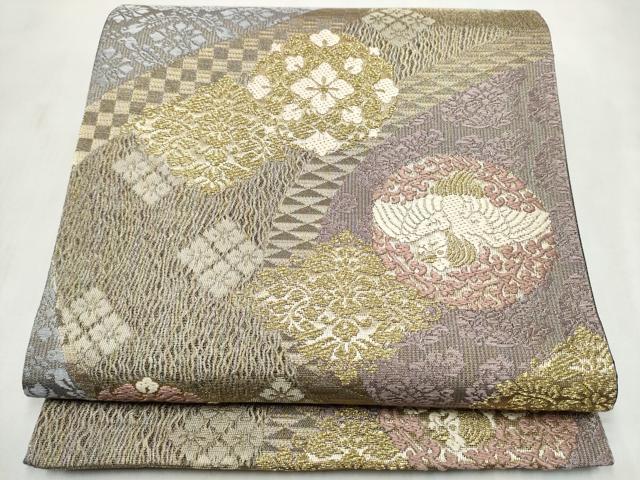 平和屋着物●六通柄袋帯　花鳥文　金糸　正絹　逸品　CABN2550hy