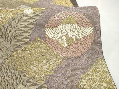平和屋着物●六通柄袋帯　花鳥文　金糸　正絹　逸品　CABN2550hy