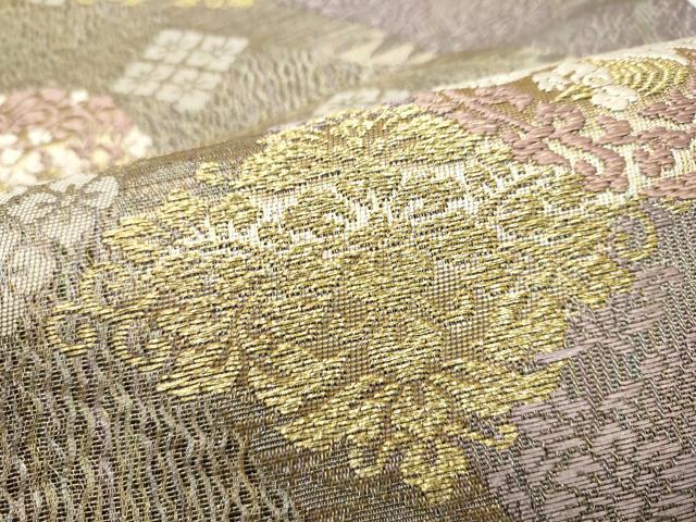平和屋着物●六通柄袋帯　花鳥文　金糸　正絹　逸品　CABN2550hy