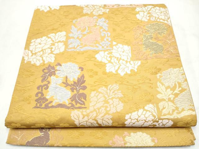 平和屋着物●六通柄袋帯　唐織　花兎　金糸　正絹　逸品　CABN2552hy
