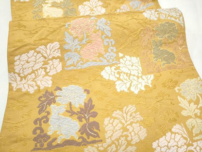平和屋着物●六通柄袋帯　唐織　花兎　金糸　正絹　逸品　CABN2552hy