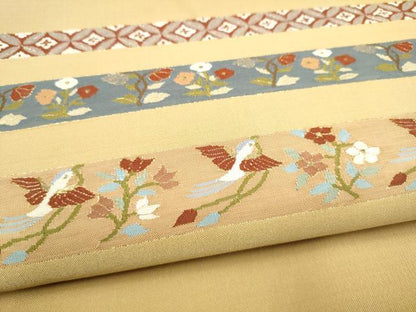 平和屋着物●爪搔き本綴れ　太鼓柄袋帯　横段花鳥文　金糸　正絹　逸品　CABN2558hy