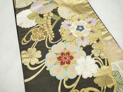 平和屋着物●六通柄袋帯　唐織　優彩袖　金銀糸　正絹　逸品　CABN2562hy