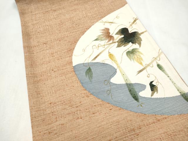 平和屋着物●太鼓柄袋帯　紬地　すくい織　蔦の葉文　正絹　逸品　CABN2565hy