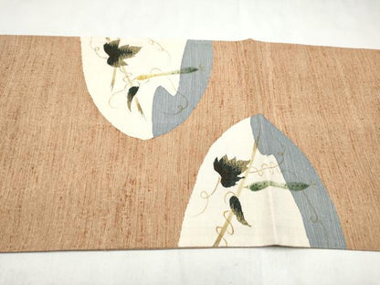 平和屋着物●太鼓柄袋帯　紬地　すくい織　蔦の葉文　正絹　逸品　CABN2565hy