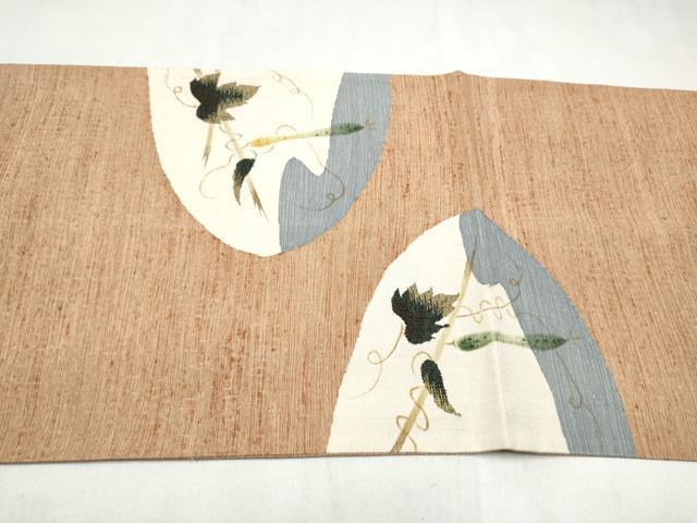 平和屋着物●太鼓柄袋帯　紬地　すくい織　蔦の葉文　正絹　逸品　CABN2565hy