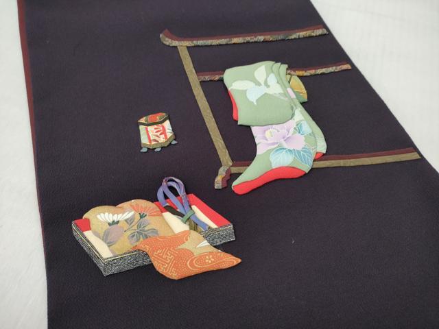 平和屋着物●太鼓柄袋帯　押絵　華浮遊　誰が袖文　鬼しぼ縮緬　共箱付き　正絹　逸品　CABN2606hy
