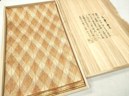 平和屋着物●西陣　織匠小平謹製　全通柄袋帯　組織　菱繋ぎ　金糸　共箱付き　正絹　逸品　未使用　CABN2608hy