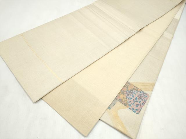 平和屋着物●名門　しょうざん　生紬　紙屋川伝承　絹漉貴　太鼓柄袋帯　色紙重ね草花文　金糸　正絹　逸品　CABN2659hy