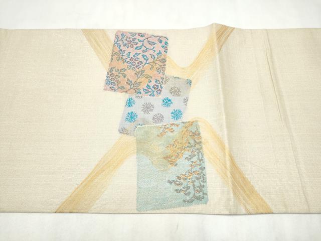 平和屋着物●名門　しょうざん　生紬　紙屋川伝承　絹漉貴　太鼓柄袋帯　色紙重ね草花文　金糸　正絹　逸品　CABN2659hy