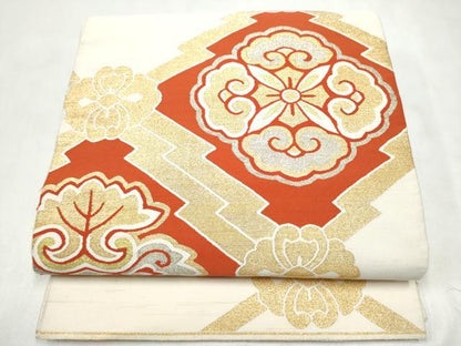 平和屋着物●爪搔き本綴れ　太鼓柄袋帯　松皮菱花文　金銀糸　正絹　逸品　CABN2663hy