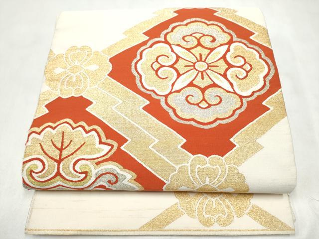 平和屋着物●爪搔き本綴れ　太鼓柄袋帯　松皮菱花文　金銀糸　正絹　逸品　CABN2663hy