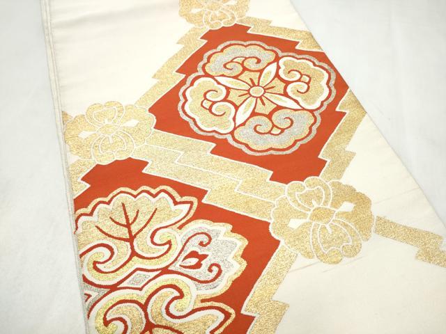 平和屋着物●爪搔き本綴れ　太鼓柄袋帯　松皮菱花文　金銀糸　正絹　逸品　CABN2663hy