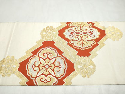平和屋着物●爪搔き本綴れ　太鼓柄袋帯　松皮菱花文　金銀糸　正絹　逸品　CABN2663hy