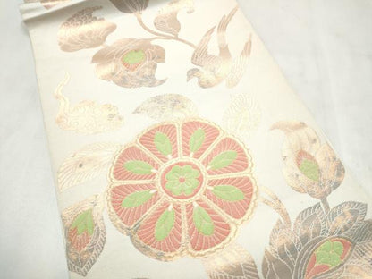 平和屋着物●桝屋高尾　六通柄　本袋帯　花鳥唐草文　金糸　正絹　逸品　CABN2667hy
