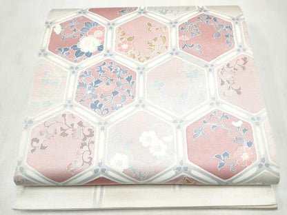 平和屋着物●六通柄袋帯　作家物　亀甲花唐草文　正絹　逸品　CABN2675hy