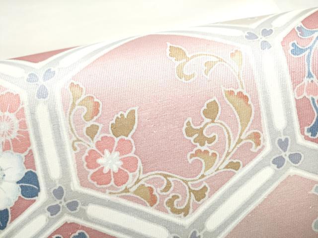 平和屋着物●六通柄袋帯　作家物　亀甲花唐草文　正絹　逸品　CABN2675hy
