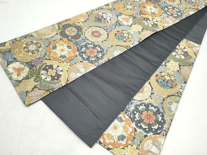 平和屋着物●六通柄袋帯　唐織　作家物　花丸文　金糸　正絹　逸品　CABN2684hy