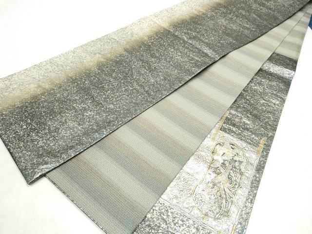 平和屋着物●太鼓柄袋帯　金唐革　風景草花文　金銀彩　逸品　CABN2687hy