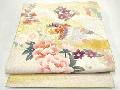 平和屋着物●爪搔き本綴れ　太鼓柄袋帯　鳳凰花文　金銀糸　正絹　逸品　CABN2688hy
