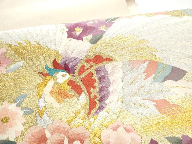 平和屋着物●爪搔き本綴れ　太鼓柄袋帯　鳳凰花文　金銀糸　正絹　逸品　CABN2688hy