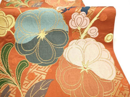 平和屋着物●西陣　白綾苑大庭 　六通柄袋帯　草花文　金糸　正絹　逸品　CABN2690hy