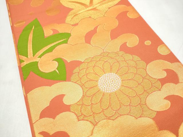平和屋着物●織物一筋名門　織悦　全通柄　本袋帯　流水草花文　金糸　正絹　逸品　CABN2707hy