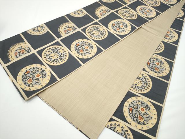 平和屋着物●全通柄袋帯　風通織　絵皿更紗花文　長尺　正絹　逸品　CABN2723hy