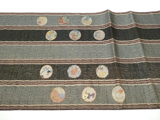 平和屋着物●太鼓柄袋帯　幾何学丸文　金糸　正絹　逸品　CABN2738hy