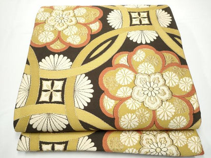 平和屋着物●六通柄袋帯　唐織　七宝花文　金糸　正絹　逸品　CABN2743hy