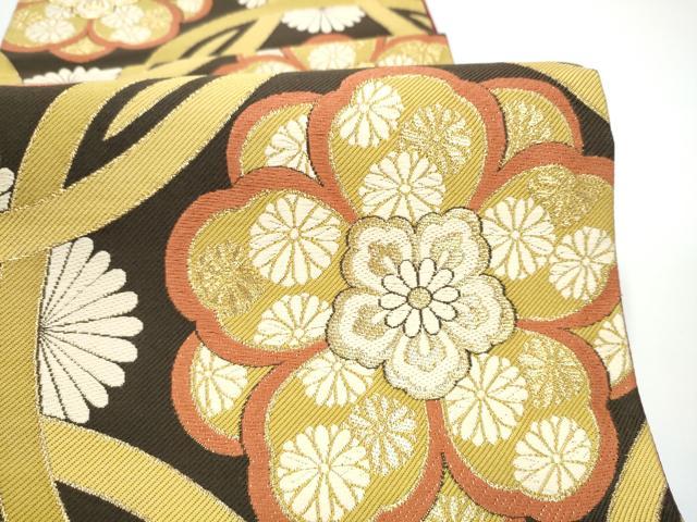 平和屋着物●六通柄袋帯　唐織　七宝花文　金糸　正絹　逸品　CABN2743hy