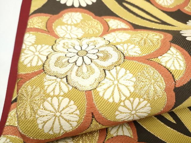 平和屋着物●六通柄袋帯　唐織　七宝花文　金糸　正絹　逸品　CABN2743hy