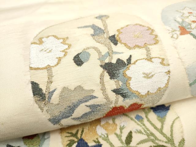 平和屋着物●太鼓柄袋帯　すくい織　草花丸文　金糸　正絹　逸品　CABN2746hy