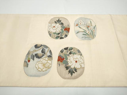 平和屋着物●太鼓柄袋帯　すくい織　草花丸文　金糸　正絹　逸品　CABN2746hy