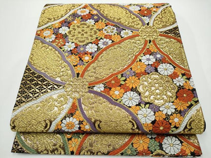 平和屋着物●六通柄袋帯　唐織　七宝花文　金糸　正絹　逸品　CABN2750hy