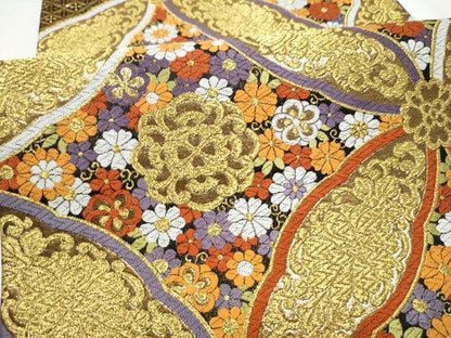 平和屋着物●六通柄袋帯　唐織　七宝花文　金糸　正絹　逸品　CABN2750hy