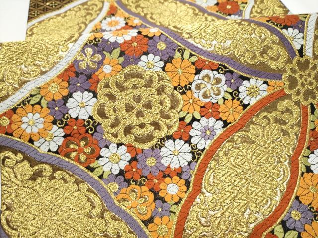 平和屋着物●六通柄袋帯　唐織　七宝花文　金糸　正絹　逸品　CABN2750hy