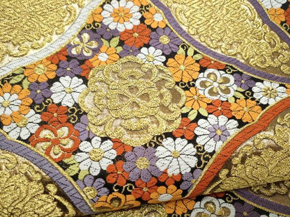 平和屋着物●六通柄袋帯　唐織　七宝花文　金糸　正絹　逸品　CABN2750hy