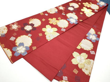 平和屋着物●六通柄袋帯　唐織　雪輪舞桜文　金糸　正絹　逸品　CABN2753hy