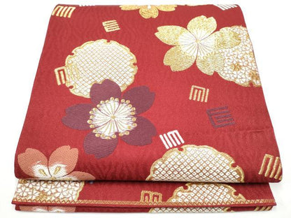平和屋着物●六通柄袋帯　唐織　雪輪舞桜文　金糸　正絹　逸品　CABN2753hy