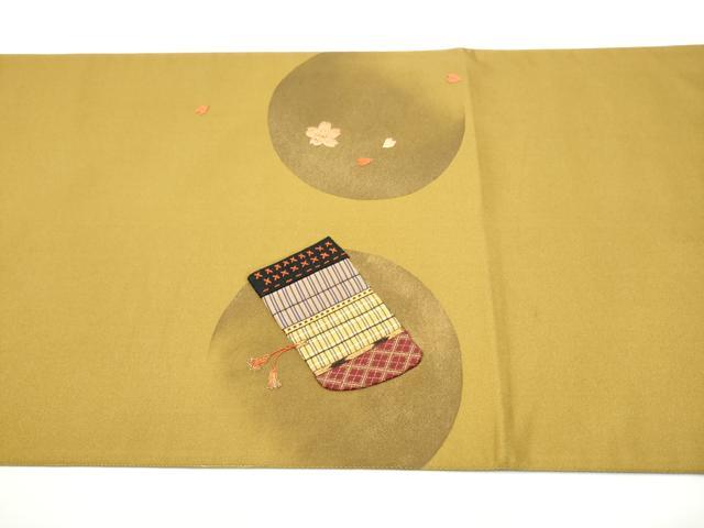 平和屋着物●太鼓柄袋帯　パッチワーク　万葉集　金糸　正絹　逸品　CABN2761hy