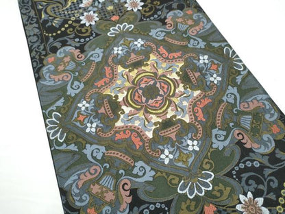 平和屋着物●六通柄袋帯　唐織　花唐草文　黒地　金糸　正絹　逸品　CABN2764hy