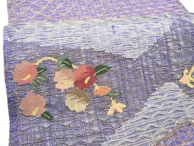平和屋着物●太鼓柄袋帯　すくい織　草花文　金糸　正絹　逸品　CABN2769hy