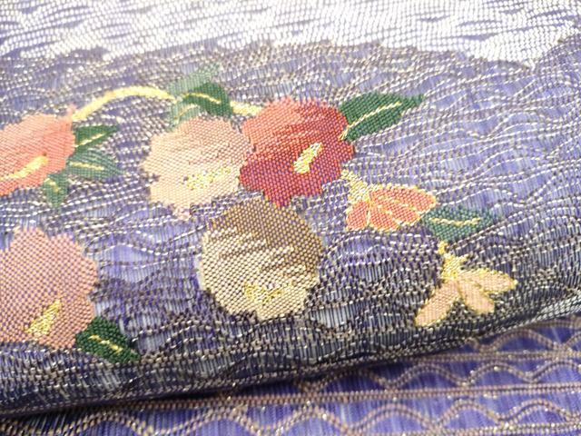 平和屋着物●太鼓柄袋帯　すくい織　草花文　金糸　正絹　逸品　CABN2769hy