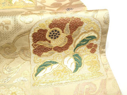 平和屋着物●六通柄袋帯　織司　錦繍　草花文　金銀糸　正絹　逸品　CABN2771hy